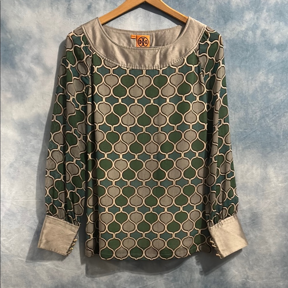 Tory Burch Cuffed Sleeve Wool/Silk Blend Top